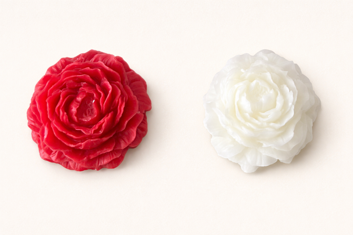 Handcrafted small peony shaped scented wax melt by Decree Candle Co.