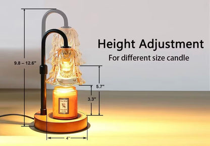Adjustable-height candle warmer lamp showing height measurement for different candle sizes