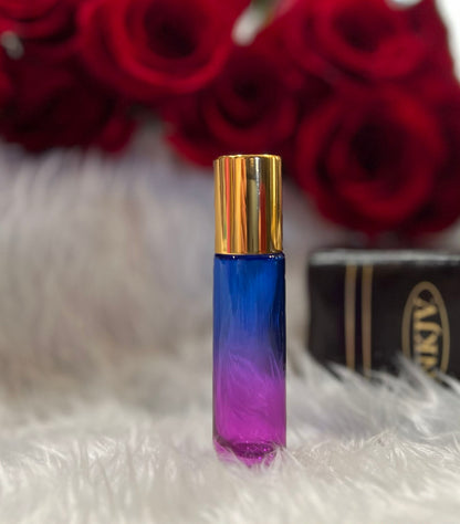 Blue purple and pink ombre glass anointing oil roller bottle