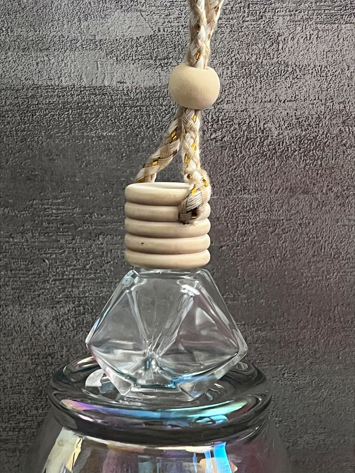 Glass diamond car diffuser bottle by Decree Candle Co