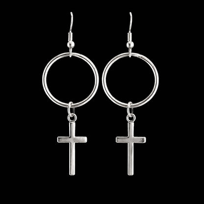 Silver Faith Is Key Christian earrings with a single ring and dangling cross charms