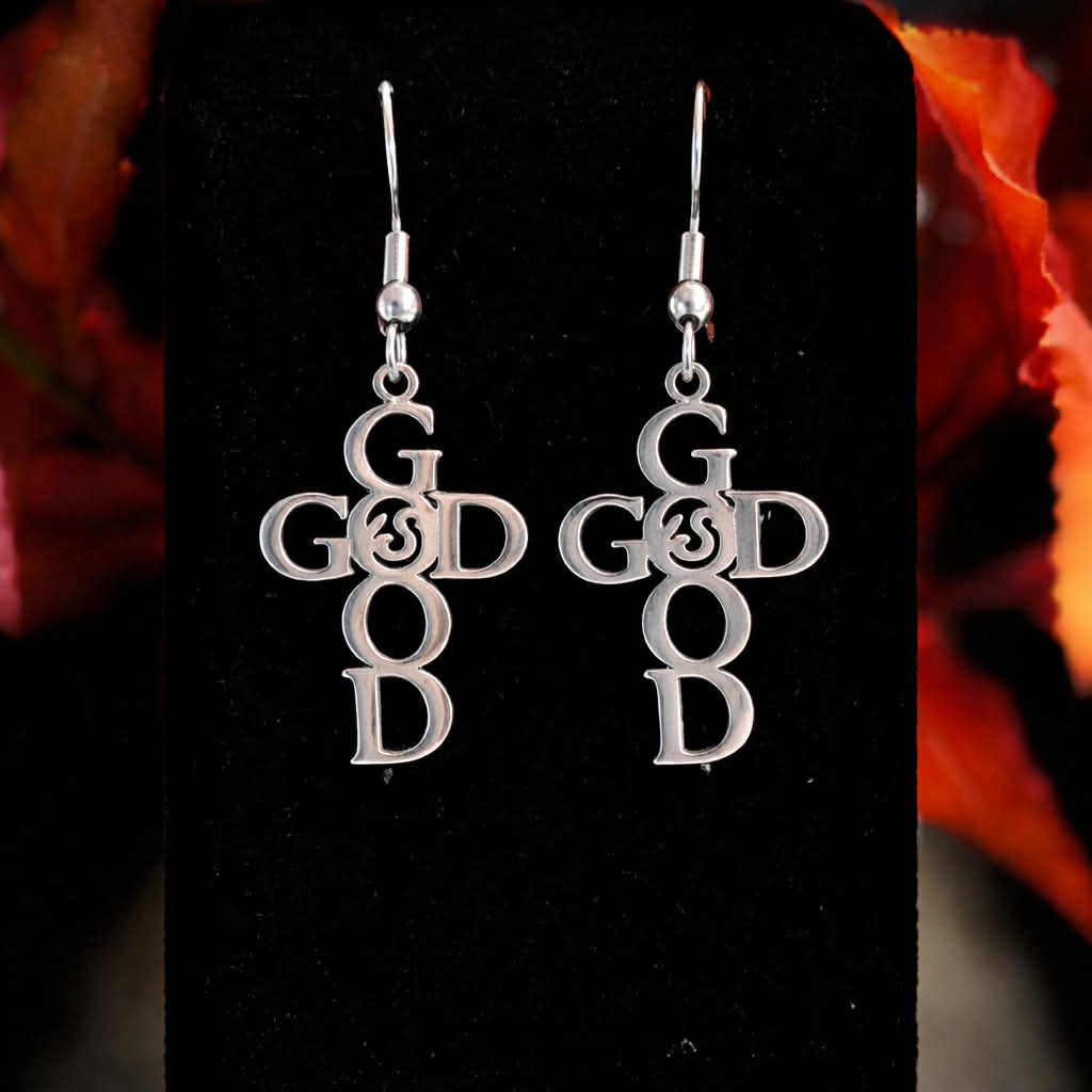Silver God Is Good Christian dangle earrings
