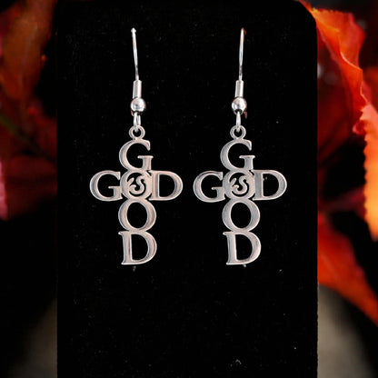 Silver God Is Good Christian dangle earrings