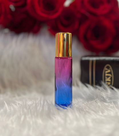 Pink and blue ombre glass anointing oil roller bottle